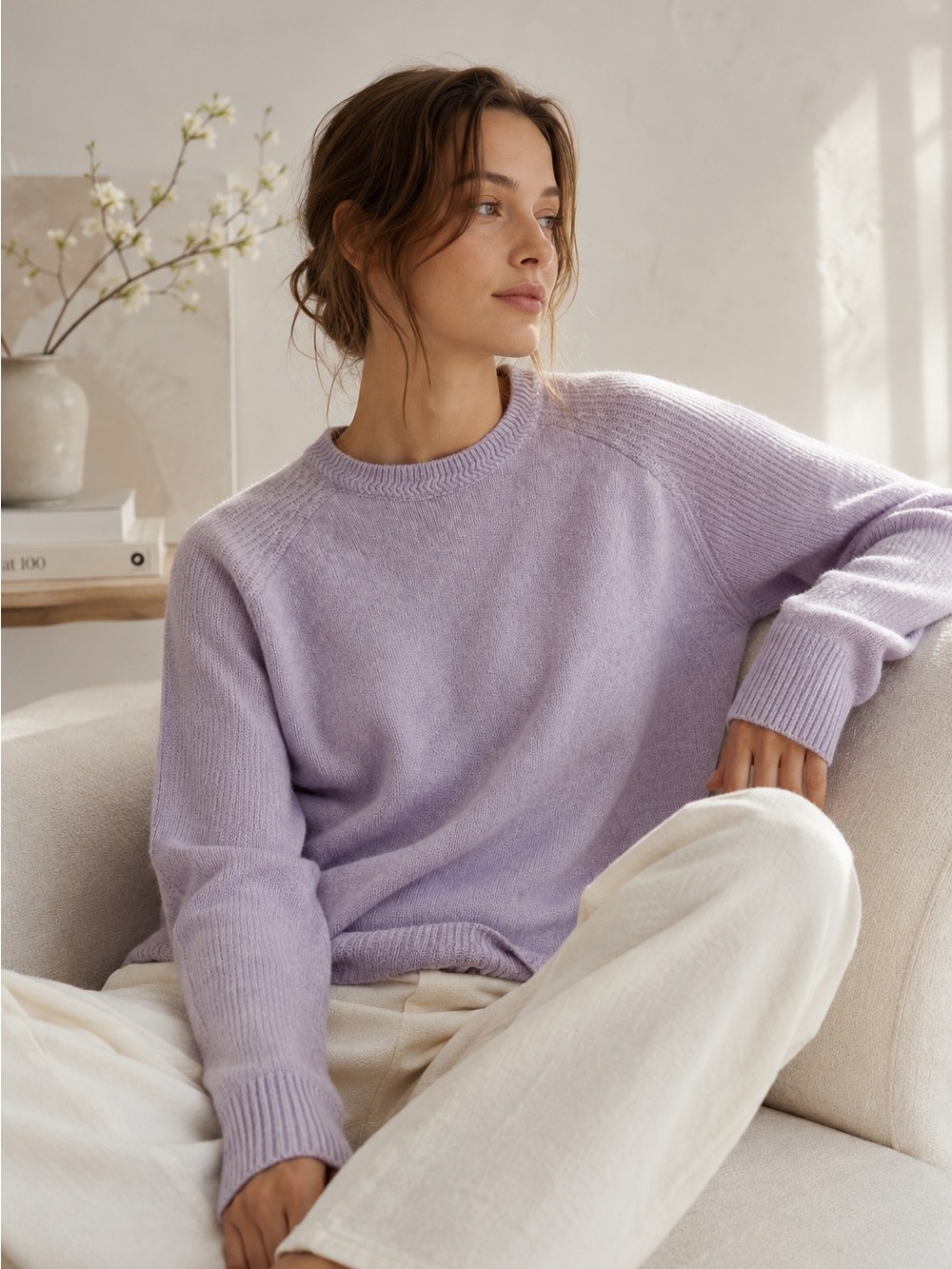 From Future Lilac 100% Cashmere Sweater Crewneck Women’s Sz Large Luxury Knit